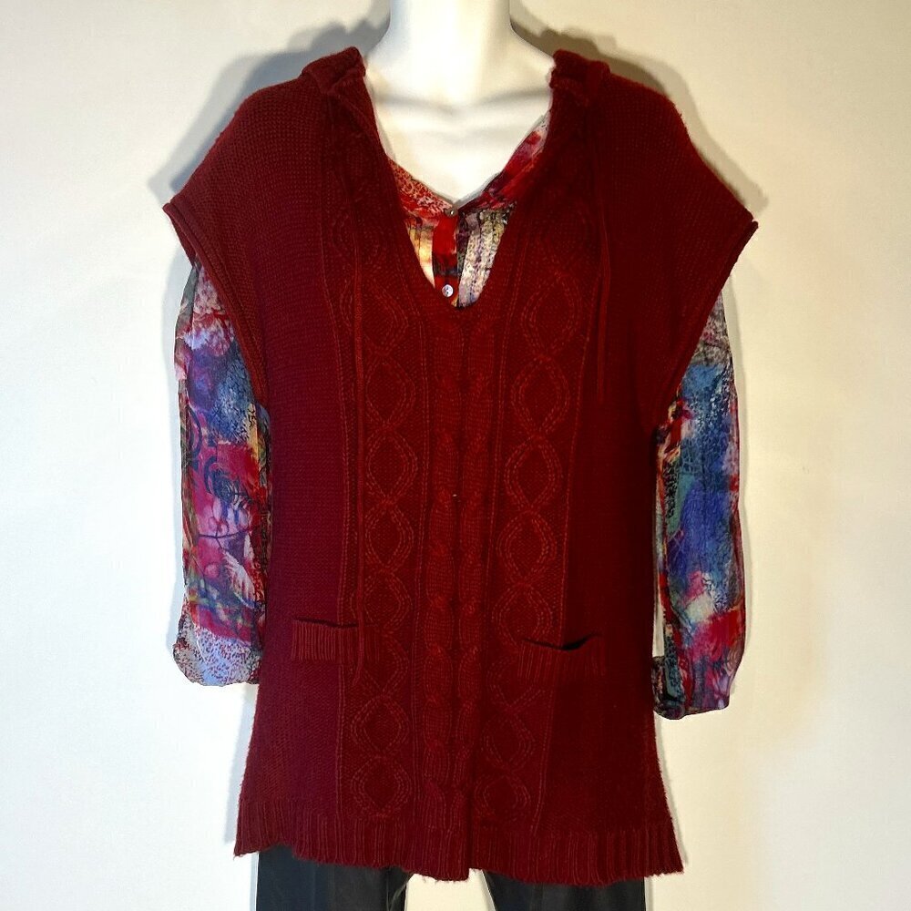 Maurices SZ 1X Wine cable knit longline hooded sweater layers academia comfy